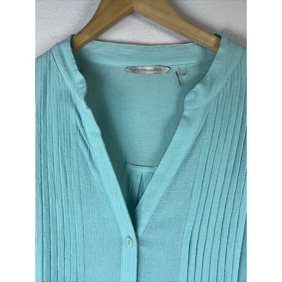 Soft Surroundings 2X Tunic Shirt Turquoise Roll Long Sleeve Pleated Eyelet XXL - Picture 4 of 8